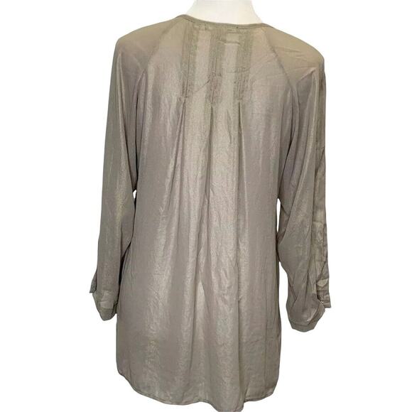 Nanette Lepore ruffle Tan Gold Shimmer Tunic Oversized Blouse sz 10 Cuff sleeve - Picture 3 of 9